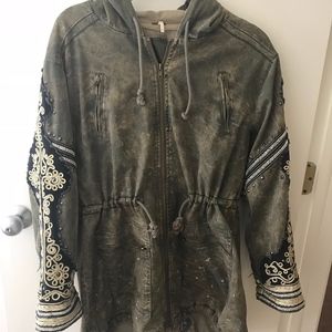 Free People Golden Quills Military Jacket- Olive